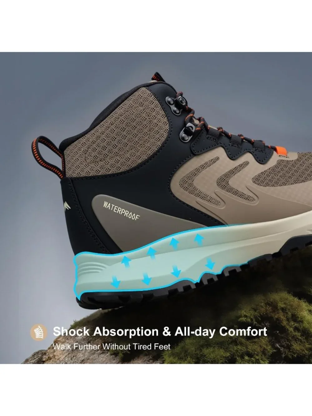 Men's Brown Waterproof Shoes Casual Solid Mid Top Cap Toe Non Slip Hiking Boot